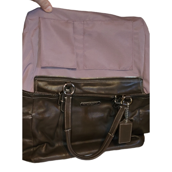 Coach Brown Leather pleated gallery shopper, hangtag, F15147, Double han… - Picture 11 of 12